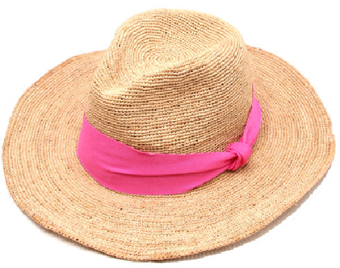 Sombrero raffia beige con rosado