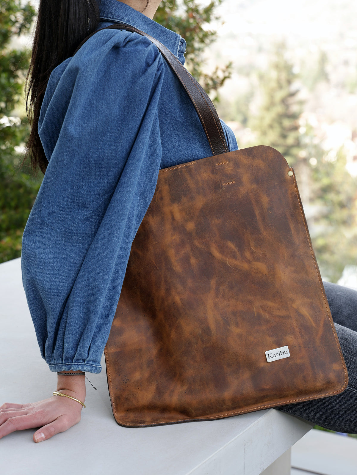 Cartera Tote de Cuero graso