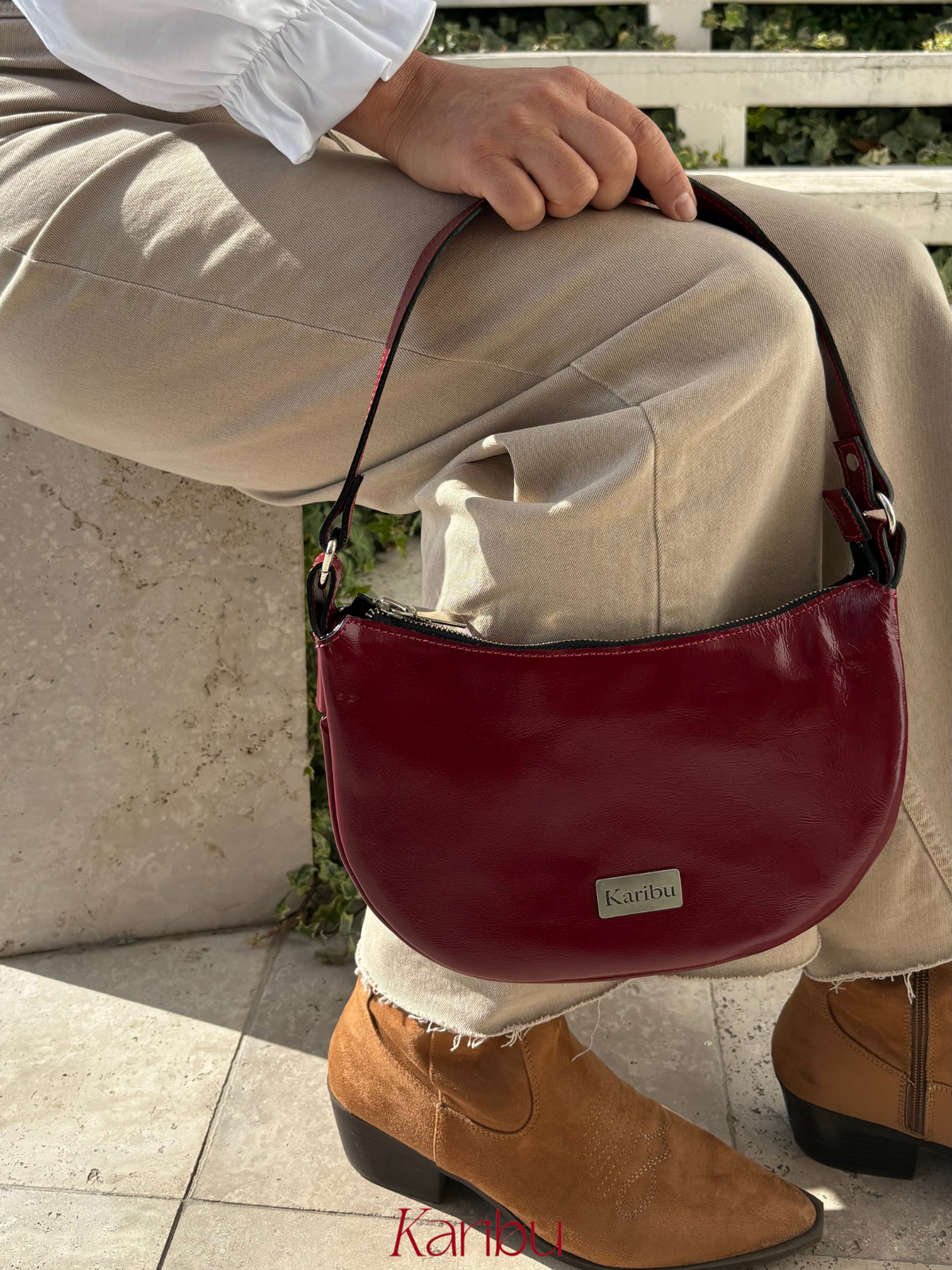 Cartera Sofia Roja de cuero Karibu