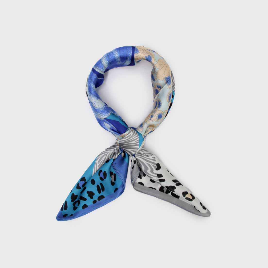 Pañuelo print azul y gris