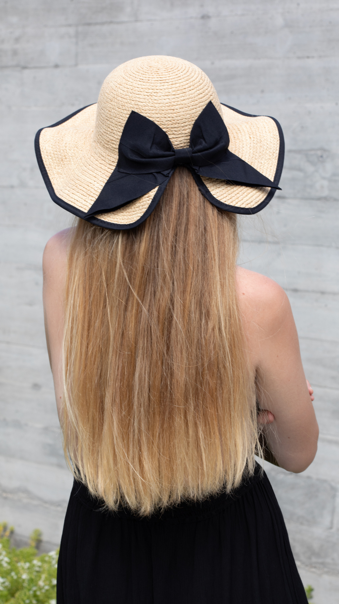 Sombrero raffia beige lazo negro