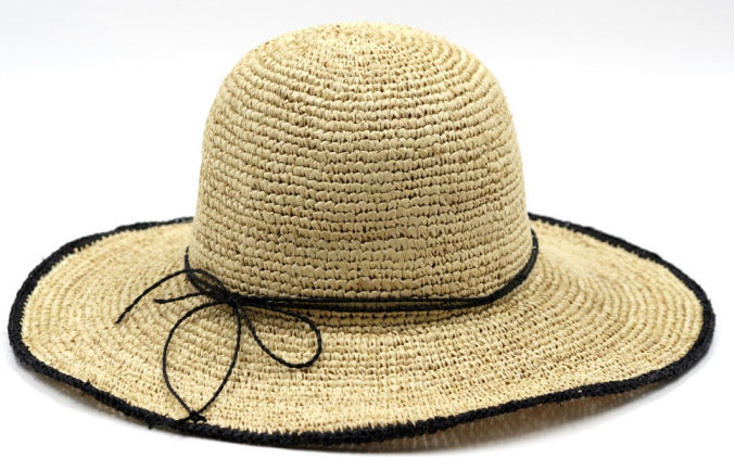 Sombrero raffia beige con borde negro