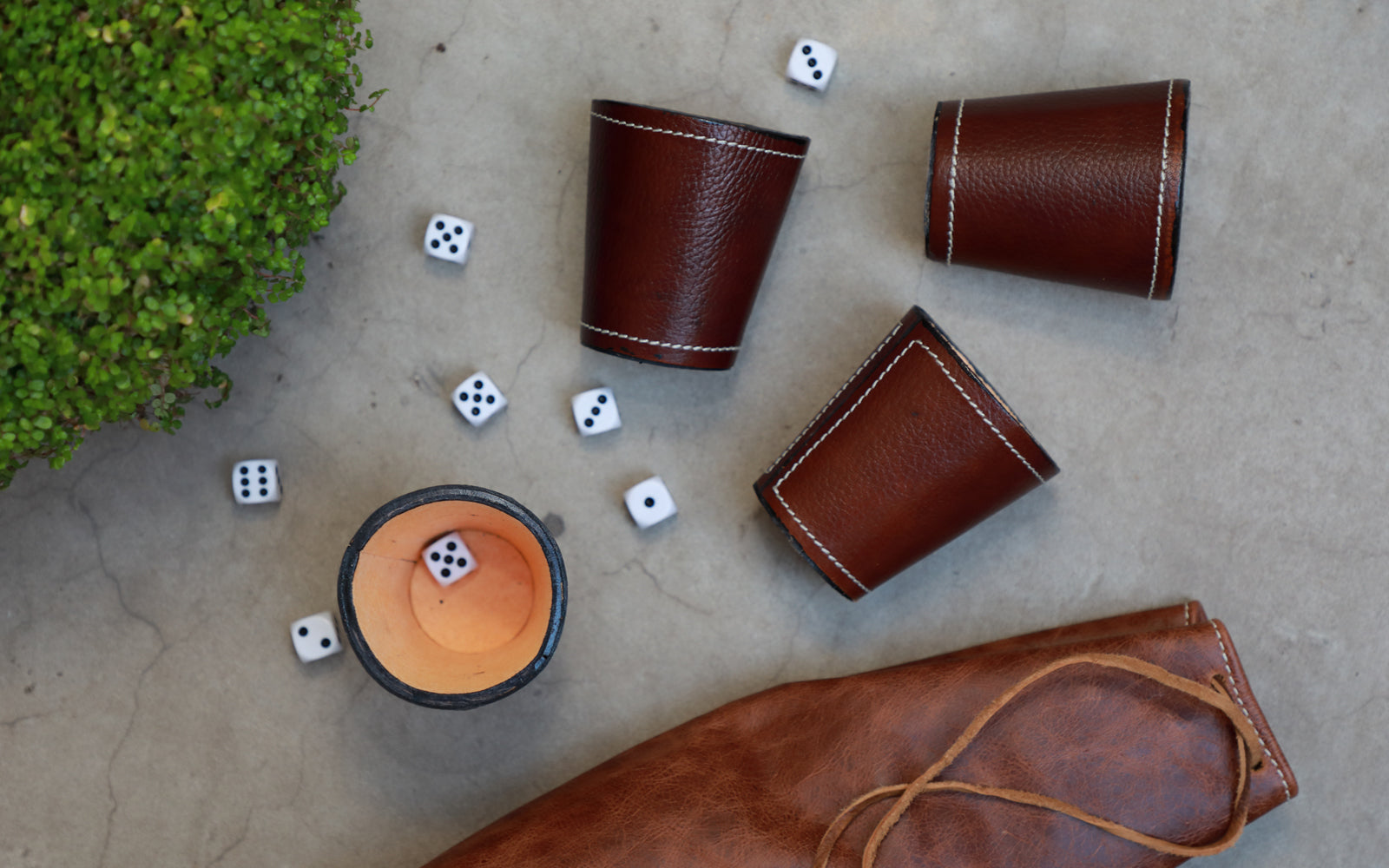 Juego de cachos de 4 vasos más bolsa de cuero