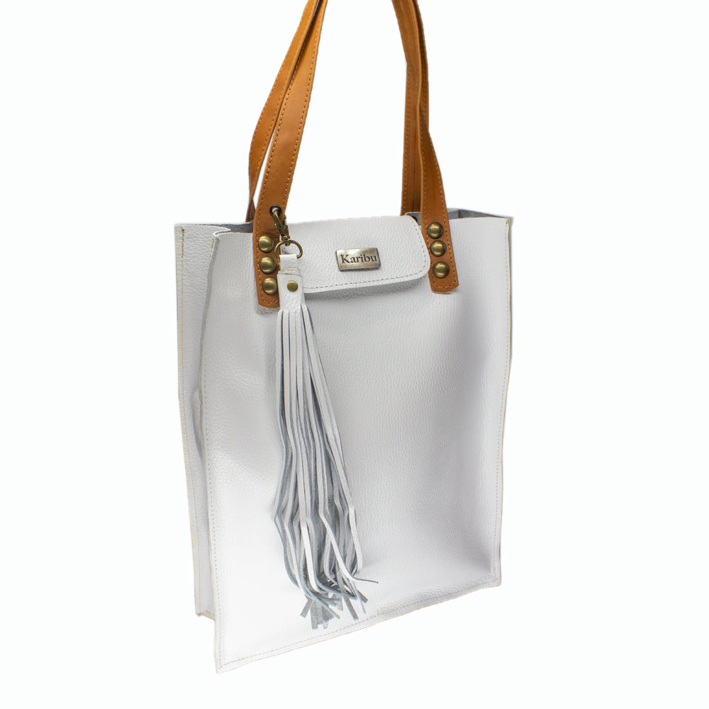 Cartera Juanita Blanca con Café - vista lateral