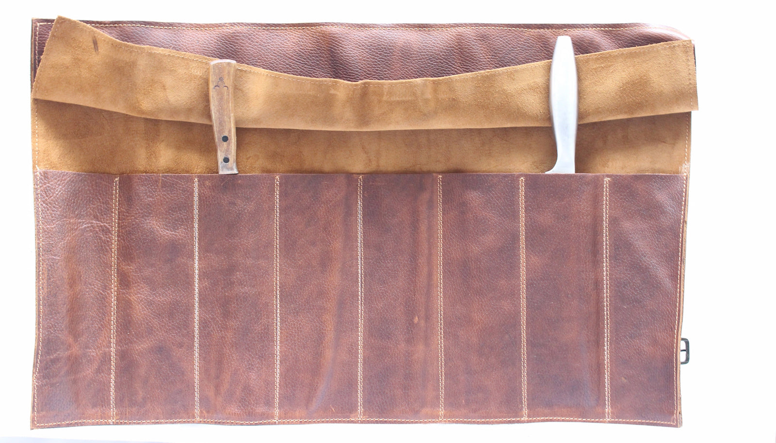 Porta Cuchillo de 8 Compartimientos de Cuero Café