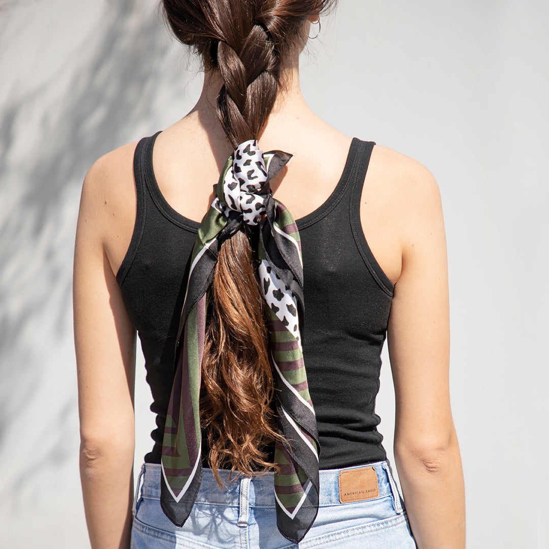 Pañuelo Animal Print y Rayas verde