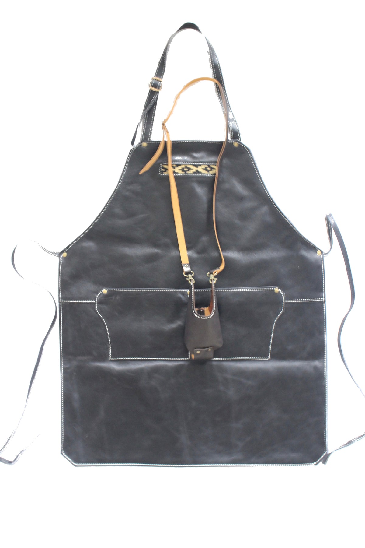 Pack Delantal de cuero Negro más Porta Vaso o Cerveza